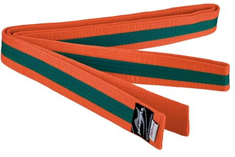 Ju-Sports Budogürtel - orange/grün/orange, Baumwolle I Kampfsport Gürtel Für Budo-Sportarten, Judo, Karate uvm. I Ca. 4 cm breiter Martial Arts Gürtel I 350 cm