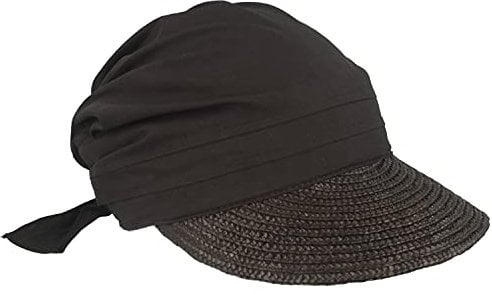 Seeberger Damen Sonnenhut Stroh-/Stoffcap, Einfarbig, Gr. one Size, Schwarz (schwarz 10)
