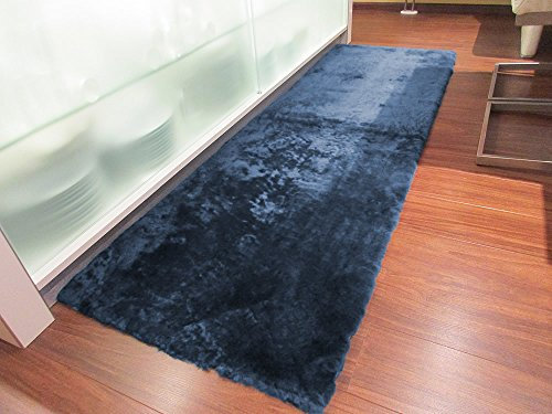Reissner Lammfelle FP195 Echtes Schaffell rechteckiger Teppich Couchauflage Bettvorleger 195x60cm Marine blau