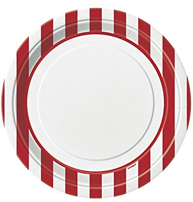 Generique 8 Paper Plates 23 cm White with Red Stripes