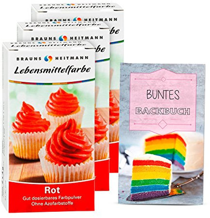 Brauns Heitmann Lebensmittelfarbe Rot: zum Verzieren von Backwaren, Füllungen, Cremes, Desserts, Farbpulver frei von AZO-Farbstoffen, 3 x 8g
