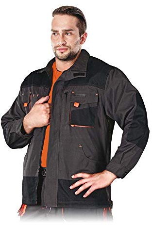 Leber & Hollman Herren Schutzjacke LH-FMN-J, 65% Baumwolle, 35% Polyester, 270 g/m2, Hochkragen, Reißverschluss und Klettverschlüsse, verlängerte Rückenpartie, Lüftung