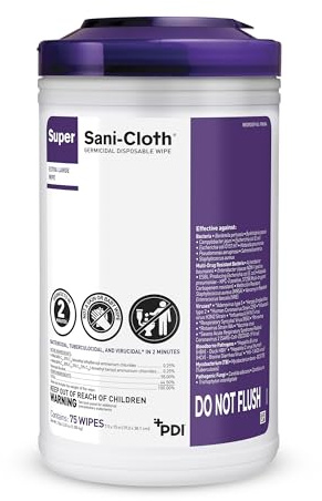 PDI Super Sani-Cloth Germicidal Disposable Wipes, 7.5”x15, 65 Count