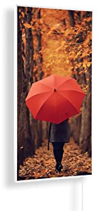 Infrarotheizung mit Bild – Herbst Bildmotive – TÜV SÜD - 800 Watt Bildheizung - Weißer Rahmen (05. Waldspaziergang)