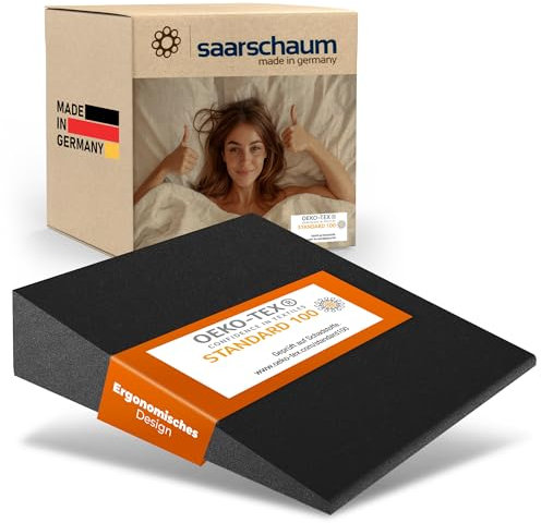 saarschaum• Keilkissen • Reflux Kissen • Matratzenkeil für Bett und Sofa • Schlaferhöhung gegen Rücken- und Nackenschmerzen B:160xL:50xH:15 (schwarz)