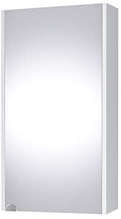 Planetmöbel Spiegelschrank Bad 40 cm, Badezimmerschrank, Aufbewahrungsschrank mit Tür und 2 Glasregalböden, 39,6 x 67,7 x 13,8 cm, Weiß