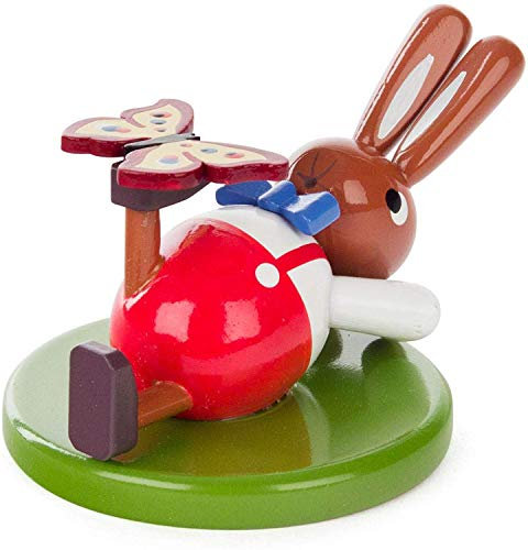 Rudolphs Schatzkiste Osterhase Hase klein liegend mit Schmetterling - Osterhasenfigur - Ostern – Handarbeit Erzgebirge - Höhe 4,5 cm - NEU