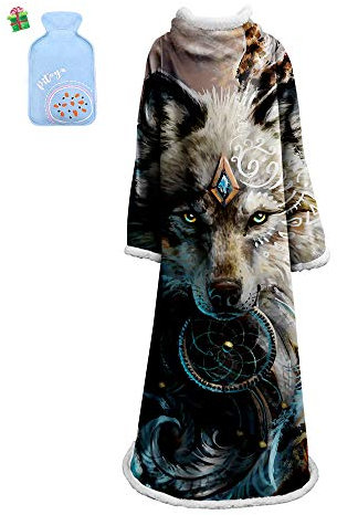 Morbuy Wearable Decke Mit Ärmeln Arme, Super Soft Warm Comfy Plüsch Ärmeln, TV Lazy Robe Decke Für Erwachsene Frauen Männer - Wolf Tiger 127cm x 178 cm (127cm x 178cm,Wolf 9)