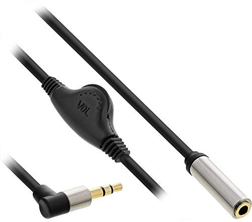 InLine 99253C Slim Audio Kabel Klinke 3,5mm ST gewinkelt / BU, mit Lautstärkeregler, 0,25m