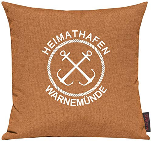 Shirtinstyle Shirtinstyle Sofakissen Heimathafen Warnemünde, Kissen, Meer, Heimatort, Stadt, Urlaub, Größe 40 x 40cm, Farbe Mandarine