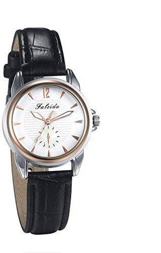 JewelryWe Damen Armbanduhr, Analog Quarz, Klassische Business Casual Uhr mit Leder Armband, Schwarz