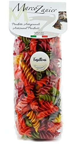 Bunte Pasta Fusilloni, 500 g, Farbige gedrehte Nudeln, große Fussili, Marco Zanier