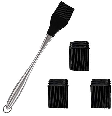 Silikon Pinsel Set für Küche, Grill und Backen - 4 PCS Grillpinsel aus Edelstahl, Hitzebeständig - BBQ Backpinsel Schwarz, Küchenpinsel für Öl - Weich und Langlebig, Silber