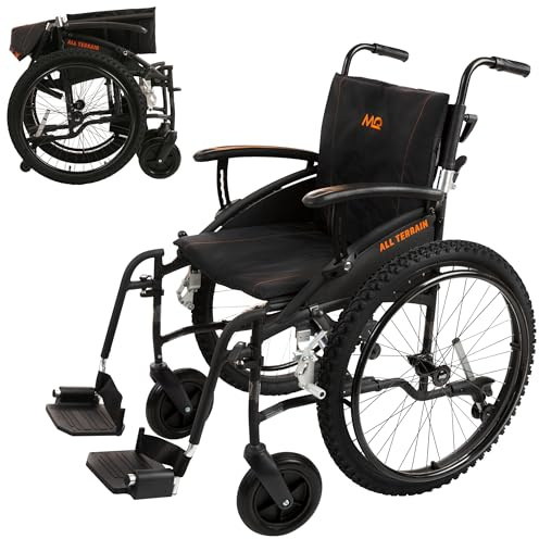 MobiQuip All Terrain Wheelchair, Black - Self-Propelled - 12.5kg, 20 Seat | Adults, Lightweight, Aluminium Frame, Easy-Fold, Quick Release 24 Sports Wheels, Pneumatic Tyres, Customisable Support