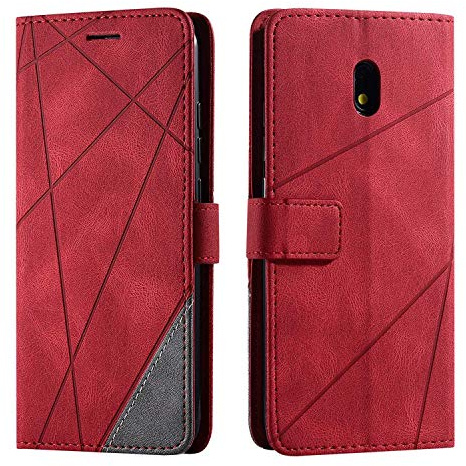 SONWO Hülle für Xiaomi Redmi 8A, Premium Leder PU Handyhülle Flip Case Wallet Silikon Bumper Schutzhülle Klapphülle für Xiaomi Redmi 8A, Rot