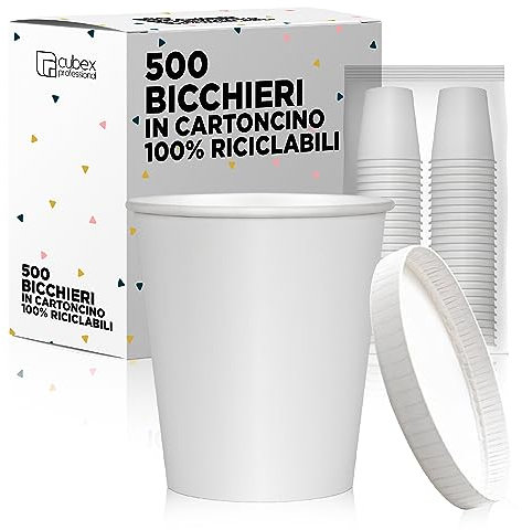 cubex professional 500 Bicchieri in cartoncino da 75 ML Bianchi + 500 Coperchi da 75 ML, per Caffè, Acqua, Bevande Calde e Fredde, 100% Riciclabili