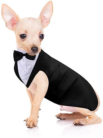 Smoking- und Bandana-Set für Hunde, formeller Smoking, Haustier, Hochzeit, Party, Anzug, Hochzeit, Fliege, Hemd für Hochzeit, Weihnachten, Geburtstag, Kostüme (niedlicher Stil, S)