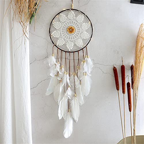 ZOYIEP Großer Traumfänger im Boho-Stil, mit weißer Feder, Makramee, Wandbehang für Vintage-Hochzeit oder zur Heimdekoration, 25 cm Kreis, 75 cm lang, Weiß (Nicht licht)