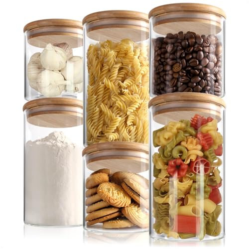 Robin Goods® 6-teiliges Vorratsdosen-Set mit Bambus-Deckel - Vorratsgläser für Lebensmittel - luftdichte Aufbewahrungsbox aus verstärktem Borosilikatglas 0,6L / 1,2L - Mehrweg (06 Stück - 600/1200ml)