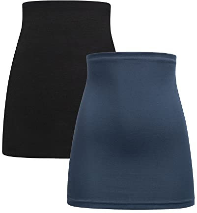 Herzmutter Bandeau de Grossesse abdominau maternité pour Femme Enceinte Ceinture Taille Haute Chauffe Reins Extension T-Shirt Long 6350 (Noir/Bleu, M)
