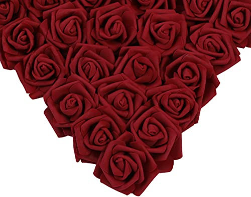 Ruiuzioong Schaumrosen Künstliche Rosen Blumen Rosenköpfe Rosenblüten 50Stück Kunstblumen Foamrosen Brautstrauß DIY Party Hause Hochzeit Deko (Burgundy)