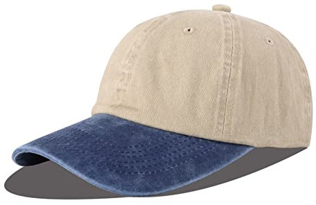 LANGZHEN Baseball Dad Cap 100% Baumwolle passt Männer Frauen Klassische verstellbare Multi-Color Hut (Khaki gemischt mit Denim Blue)