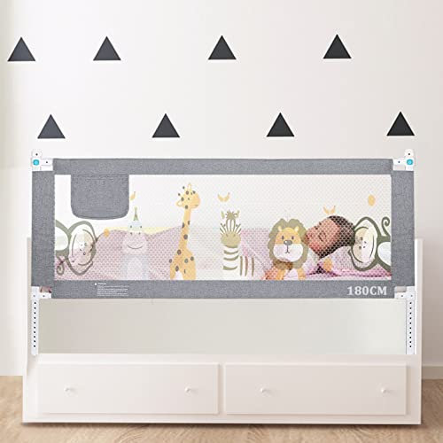 Sentasi Barrera Seguridad Cama Niños Portatil 180cm, Barandilla Cama Niños Anticaída con Elevación Vertical/Doble Cierre De Seguridad/Ajustable En Altura Barrera Cama - 1 Lado