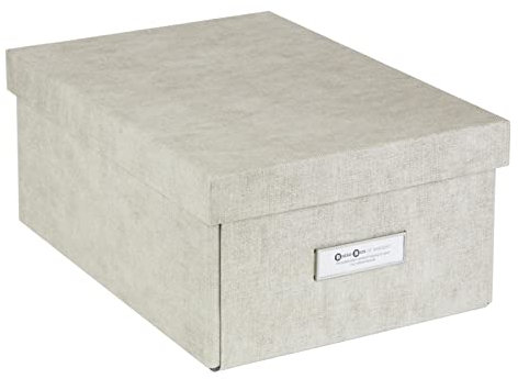 BIGSO KARIN kleine Aufbewahrungsbox mit Deckel – stabiler Organizer aus Faserplatte und Papier in Leinenoptik – praktische Faltbox mit Etikettenrahmen für extra Stauraum – beige