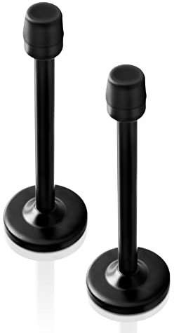 Door Stop, 2 Pack Extra Long Stopper, Stainless Steel, 6 Inch Black Wall Mount Holder With Sound Dampening Rubber Tip, Heavy Duty Modern for Bottom of Door