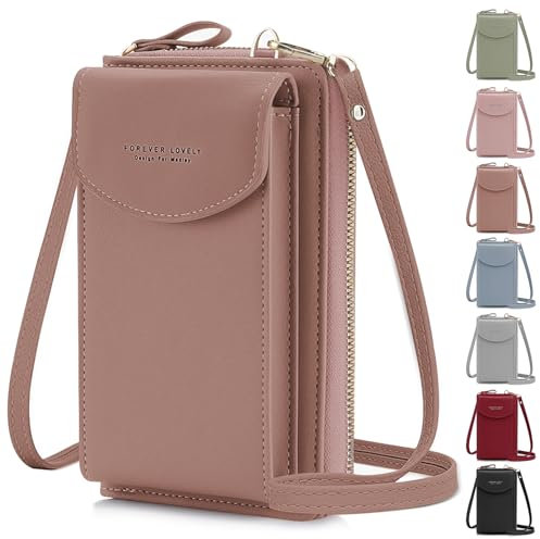 Handytasche zum Umhängen, Kleine Umhängetasche Damen Brieftasche Crossbody PU Leder Geldbörse Kleine Crossbody Tasche mit Kartenfächer Verstellbar für Handy unter 6,5 Zoll (Lotuswurzel lila)
