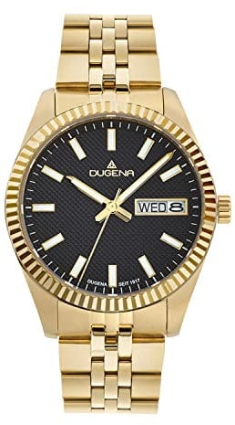 Dugena Herren-Armbanduhr 4461071 Vento, Quarz, Schwarz, Gold, Edelstahl, Saphirglas, Drückerfaltschließe, 10 bar