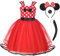 ACWOO Ragazza Minnie Pois Abito da Principessa Costumes, 4 Pezzi Vestito Minnie Bambina con Naso, Fascia per Orecchie, Coda, Vestito Minnie Bambina per Cosplay, Carnevali, Halloween, Natale