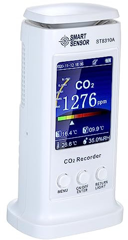 Co2 Messgerät, Co2 Melder mit Datenlogger, 3 in 1 Luftqualität Luftfeuchtigkeit Thermometer, NDIR Sensor, Akustischem & Lichtalarm Farbiger Bildschirm Luftqualität Messgerät zur Hause Büro Fahrzeuge