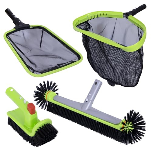 Sepetrel Deluxe Swimming Pool Cleaning Kit Including Professional Leaf Skimmer Net,Half-Depth Fine Mesh Net,17.5 Pool Brush Head & Hand Scrub Brush(NO Pole)