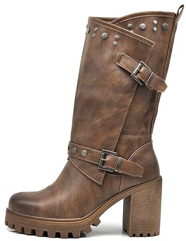 IF FASHION G669 Bottines à talons hauts en cuir synthétique pour femme, 673 Kaki, 40 EU