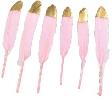 Goldgetauchte Federfedern zum Basteln, 10–15 cm, Federdekoration, Bastelfedern, Rosa / Gold, 10 Stück