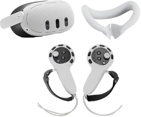 Set di cover protettive in silicone compatibili con Meta Quest 3, cover anteriore per cuffie + copertura per viso VR + impugnatura per controller touch, accessori di ricambio per VR (bianco)