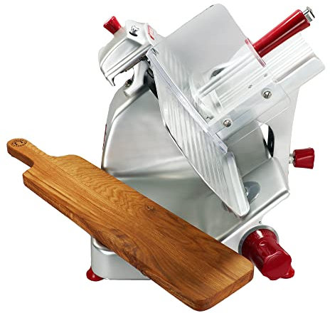 Berkel Aufschnittmaschine Pro Line XS 25 in silber - Profi Allesschneider für Ihre Küche + handgefertigtes Fassholzbrett Unikat inkl. schönem Servierbrett aus Fassholz