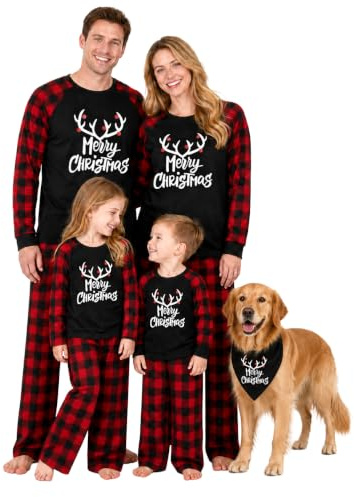 IFFEI Familien Weihnachtspyjama im Partnerlook mit karierten Oberteilen | Weihnachtspyjama für Familien mit weichen Stretch-Oberteilen karierten Hosen und verstellbarem Kordelzug für Erwachsene