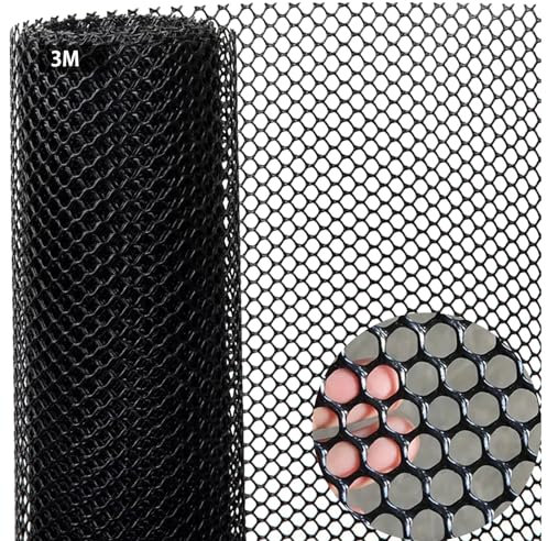 JAHOMFAI Plastic Chicken Wire Mesh Roll 3m x 40cm Black Fencing for Garden, Balcony, Poultry Breeding, Temporary Fencing