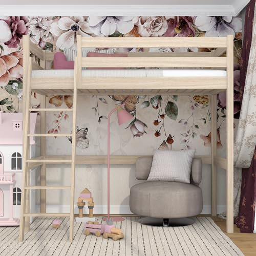 N03 Hochbett Holz 80x190 cm gebleichtes Eichenholz - Lattenrost -Made in EU