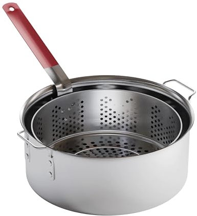 Gas One - Freidora profunda de aluminio con cesta – Olla de aluminio de 10 cuartos con mango de fácil agarre – Freidora duradera de grado alimenticio con cesta de colador perforada – Ideal para