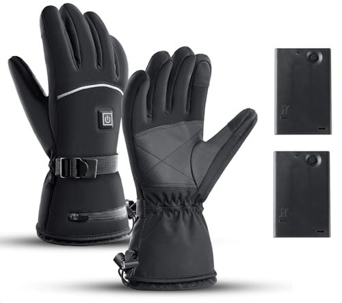 GOXAEEE Guantes calefactables para hombre y mujer, guantes calefactables con batería de 4000 mAh, 3 ajustes de calor, guantes de calentamiento para pantalla táctil para moto, esquí carcasa de batería
