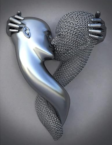 3D Metallfiguren Statue Kunst Liebe Küsse Umarmung Paar Bild Poster Wandkunst Wohnzimmer Wanddekor,Kein Rahmen (Statue -06,60x90cm-1Pcs)