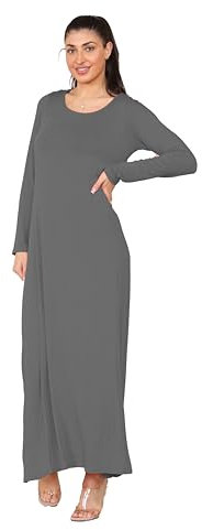 Elum Long Maxi Dresses for Women New Ladies Long Sleeve Casual Round Neck Dress Charcoal Size 12/14