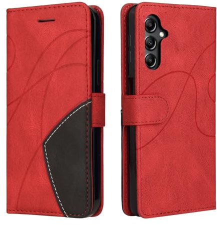 CXTCASE Handyhülle für Samsung Galaxy A55 5G Hülle, Flip PU Lederhülle Cover, Modisch Flip Case für Samsung A55 Hülle Klapphülle Handytasche Schutzhülle, Rot
