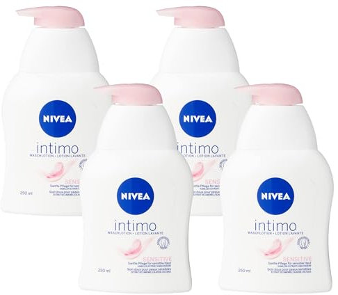 NIVEA Intimo Waschlotion Sensitive (250 ml), Intim Waschgel mit Milchsäure, Kamillenextrakt und Panthenol, Intim Waschlotion für sensible Haut (Packung mit 4)