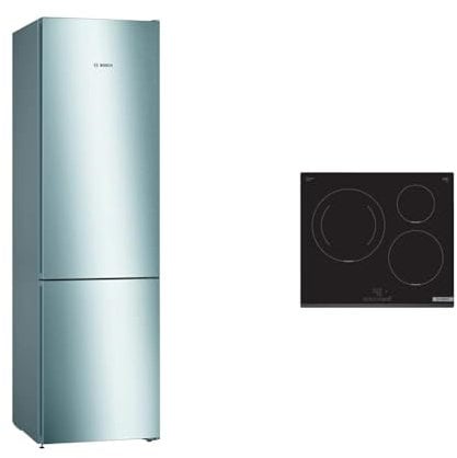 Bosch Hogar KGN39VIEA - Frigorífico Combi, Libre Instalación, Serie 4, Altura 2,03m, Acero, 366L & PUJ631BB5E TouchSelect - Encimera inducción encastrable, 60 cm, 3 zonas, zona de 28 cm, Ser