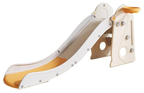 CHIIRAKU Kids Slide Climbing and Playset Slide with Basketball Hoop, Foldable,Anti-Slide Steps, Storage Below,175CM 60KG Weight Capacity
