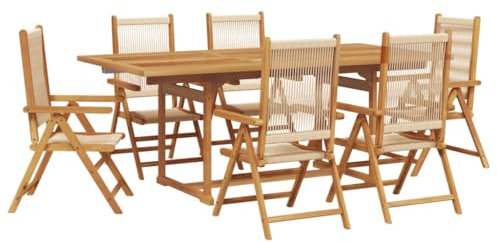 vidaXL Garten Essgruppe 7-TLG., Gartengarnitur mit Klappdesign, Sitzgruppe für Garten Terrasse, Gartentisch Stühle Gartenmöbel, Polypropylen Massivholz Akazie Beige